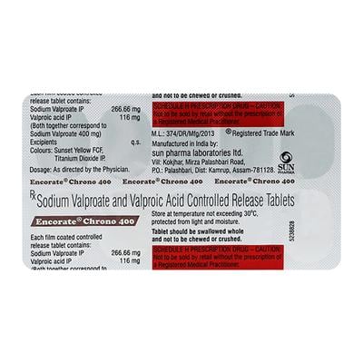 Encorate Chrono 400mg Tablet 10'S - Epilepsy/Convulsion-Ant