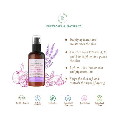 Precious & Nature'S Organic Body Norishment Oil with Pink Grapefruit Lavender and Almond 100 ml - Lotions & Creams