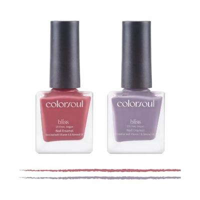 Colorsoul Bliss Vegan Nail Enamel, Ballerina Pink, Purple Water, B05, B07 (Pack of 2 x 8 ml) 1's - Nail Polish
