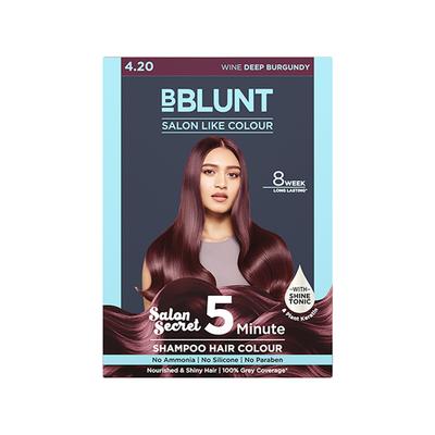 Bblunt Wine Deep Burgundy 5 Minute Shampoo Hair Colour for 100 Percent Grey Coverage 20ml x 5 1's - Sachet/Shampoo