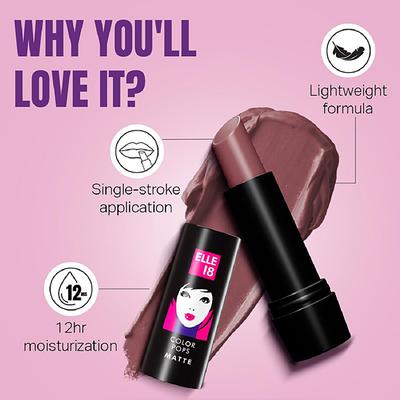 Elle 18 Color Pop Matte Lip Color, W12, Mauve Date 4.3 gm - Lipsticks