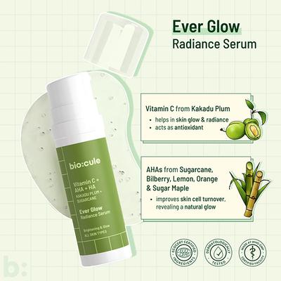 Biocule Ever Glow Radiance Serum For Bright & Glowing Skin, With Vitamin C & Aha 15 ml - Face Serum