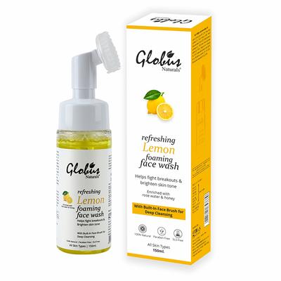 Globus Naturals Refreshing Lemon Fairness Foaming Face Wash With Silicon Face Massage Brush 150 ml - Face Wash & Cleansers