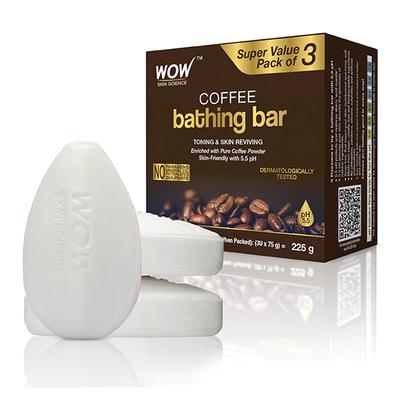 WOW Skin Science Coffee Bathing Bar - Super Value Pack of 3 - Skin-Friendly with 5.5 pH (75g X 3) 1's - Soaps