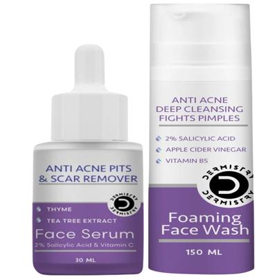 Dermistry 2% Salicylic Acid Anti Acne Foaming Face Wash 150 ml + Anti Acne Pits and Scar Remover Face Serum 30 ml - Face Serum