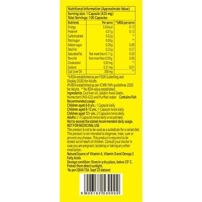 Seacod Cod Liver Oil Capsules 100's - Omega Fish Oil Fatty Acids