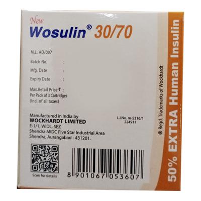 Wosulin New 30/70 100IU Cartridge 3X3ml - Diabetes-Ins