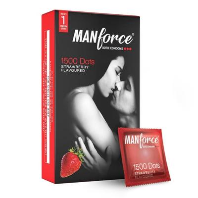 Manforce 1500 Dots Xotic Condoms - Strawberry Flavoured 20's - Plain/Flavoured Condoms