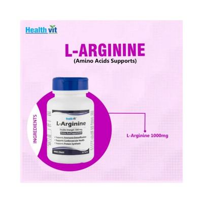 Healthvit L-Arginine 1000mg Pre-Workout and Essential Amino Acid- Tablets 60's - Calcium And Minerals