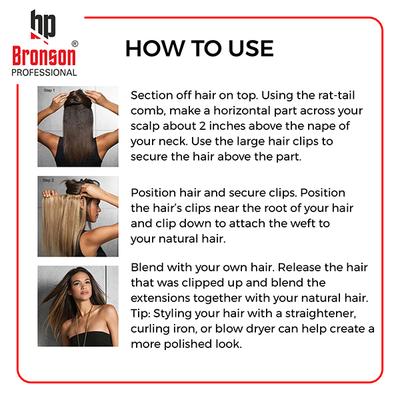 Bronson Professional Hair Extensions Side Patch Straight 2 Clip-In 24 inch Natural Brown No 2 1's - Hair Clips/Bands