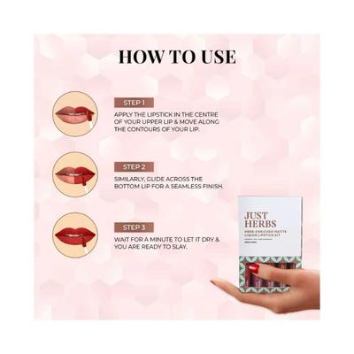 Just Herbs Ayurvedic Liquid Lipstick Kit Set of 5 with Long Lasting, Hydrating, Nude Browns 10ml - Liquid Lipsticks