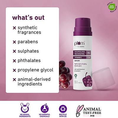 Plum Thinkderma 1% Encapsulated Resveratrol & 7.5% Vitamin C Face Serum Boosts Glow 30ml - Face Serum