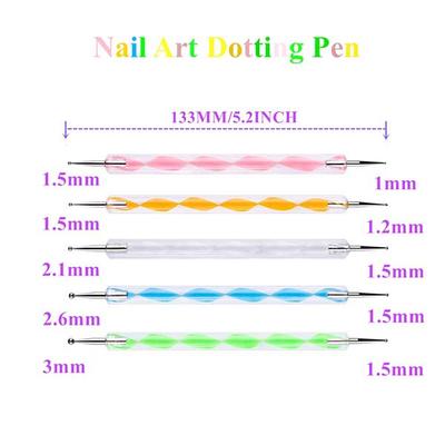 Bronson professional Nail Art Kit Brush Set Dotting Pen Dual Side Tool (Mix colour) 5's - Nail Art