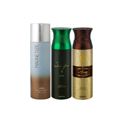 Ajmal 1 Magnetize, 1 Ajmal Sacrifice II For Him And 1 Wisal Dhahab Deodorants Pack of 3 200 ml - Deodorants/Roll-Ons