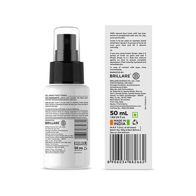 Brillare Professional Oil Away Natural Face Toner with Tea Tree, Lemon and Zinc 50 ml - Toners