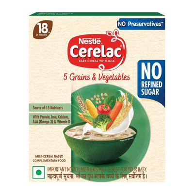 Nestle Cerelac Baby Food Cereal No Refined Sugar No Preservatives - 5 Grains & Vegetables (For 18 to 24 Months Baby) 300 g - Baby And Infant Supplements