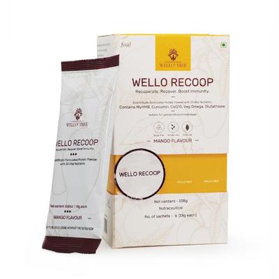 WelloTree Wello Recoop Protein Powder - Mango Flavour (Pack Of 6 x 18g) 1s - Protein Drink