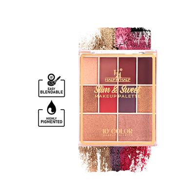 Half N Half 10 Shades Eyeshadow Baked Highlighter Blush Slim & Sweet Makeup Palette Highly Pigmented Long Lasting Waterproof Smooth Blendable Colors - 02 11.5 gm - Face Palettes