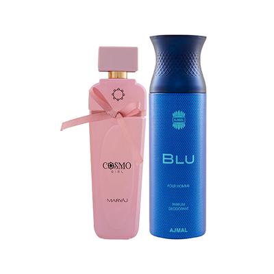 Maryaj Cosmo Girl EDP Floral Powdery Perfume And Ajmal Blu Homme Deodorant Aquatic Woody Fragrance 300 ml - Perfumes (Edt/Edp)