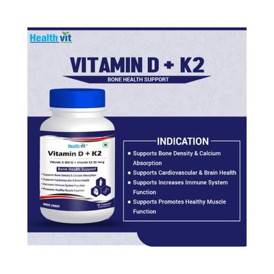 Healthvit Vitamin D 400 IU with Vitamin K2 55mcg for Bone Health Support- Capsules 60's (N) - Multi-Vitamins