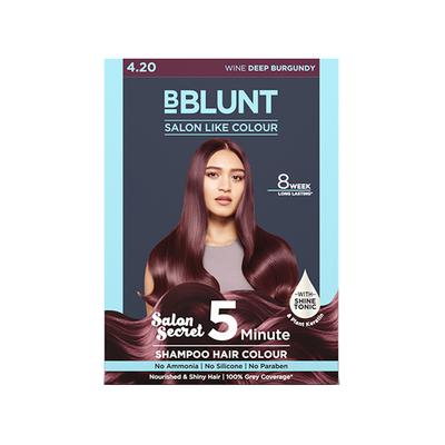 Bblunt Wine Deep Burgundy 5 Minute Shampoo Hair Colour for 100 Percent Grey Coverage 20ml x 5 1's - Sachet/Shampoo