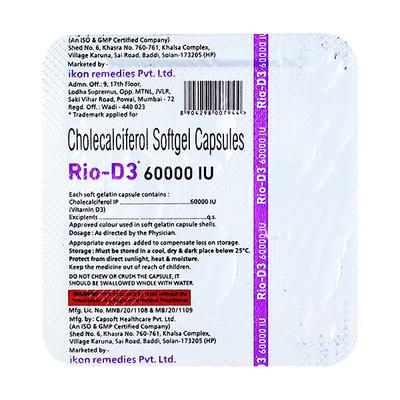 RIO D3 60000iu Soft Gelatin Capsule 4's - Supplements-Vam