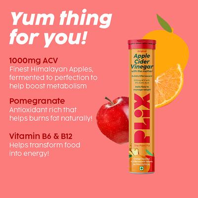 Plix The Plant Fix Apple Cider Vinegar Effervescent Tablet (Orange Squeeze), 15 Tablets 1's - Apple Cider Vinegar - Acv