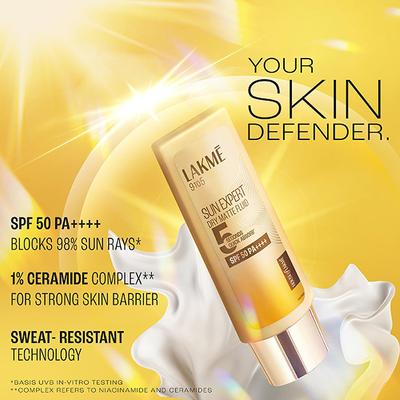 Lakme Fluid SPF 50 PA++++ In-Vivo tested Sunscreen With 1% Niacinamide & Ceramide,for Oily Skin 50ml - Body Sunscreen