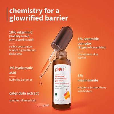 Plum Calendula & 10% Vitamin C Barrier Boosting + Glow Serum Boosts Glow Builds Skin Barrier 30 ml - Essences