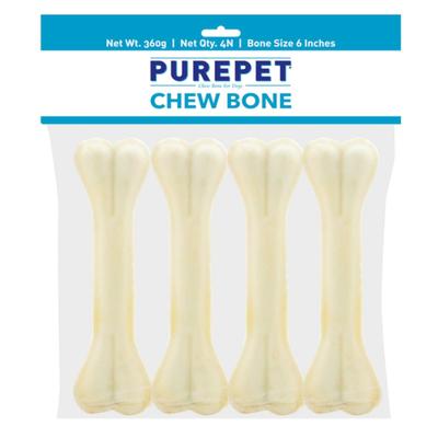 Purepet Pressed Chew Bones, Dog Treats, 6 inches - Pack of 4 Bones 360 gm - Petfood