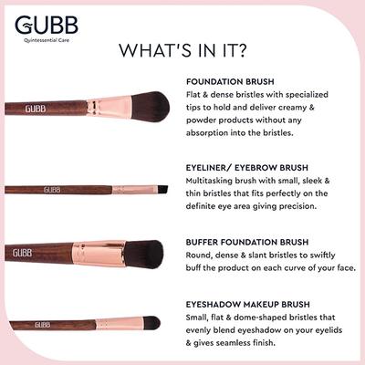 Gubb Pro Glam Kit Set Of 8 (Fan, Blush, Powder, Foundation, Eyeliner, Eyeshadow, Lip & Buffer) 1's - Face Brush