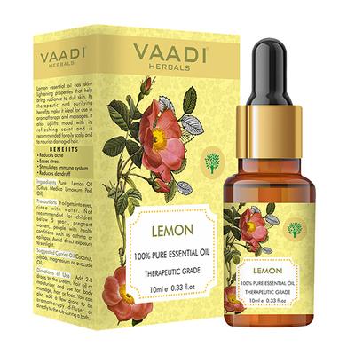 Vaadi Herbals Lemon Essential Oil - Lightens Skin, Reduces Dandruff, Uplifts Mood - 100% Pure Therapeutic Grade 10 ml - Essential Oils