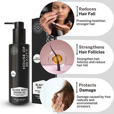 House of Beauty Blackseed Onion Oil Reduces Hair Fall With Real Kalonji Seeds Benefits 200ml - Hair Oils