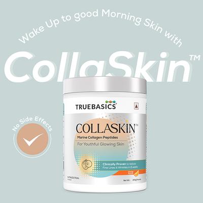 Hk Vitals Truebasics Collaskin, Marine Collagen Peptides for Youthful Glowing Skin, Orange 200 gm - Hair & Skin