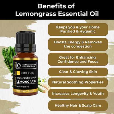 Organic Forest 100% VEGAN Lemongrass Essential Oil 10 ml - Essential Oils