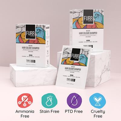 FURR By Pee Safe Instant Hair Colour Shampoo With Natural Noni and Olive Active Omega + (Dark Brown) (Pack of 5) 1's - Shampoos