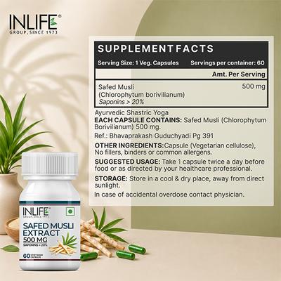 Inlife Safed Musli Extract 500 mg Vegetarian Capsule 60's - Sexual Care
