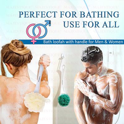Majestique Long Handle Loofah for Back Scrubber, Easy Reach Body Wash, Back Cleaning - Color May Vary 1's - Others