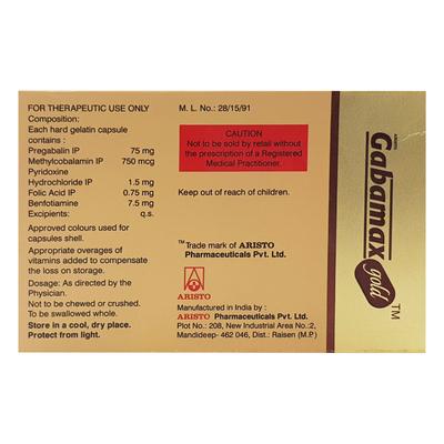 Gabamax Gold Capsule 10'S - Neuropathic Pain-Dru