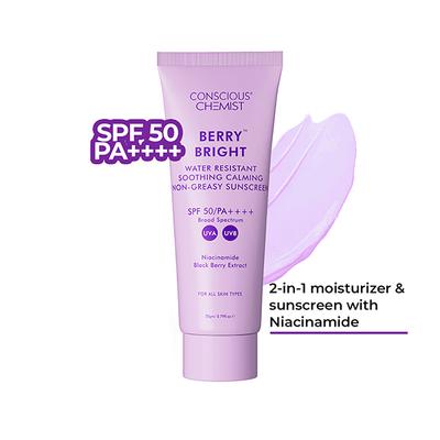 Conscious Chemist Berry Bright Sunscreen SPF 50 PA ++++ UVA/UVB Light weight Non-Greasy 20 g - Face Sunscreen