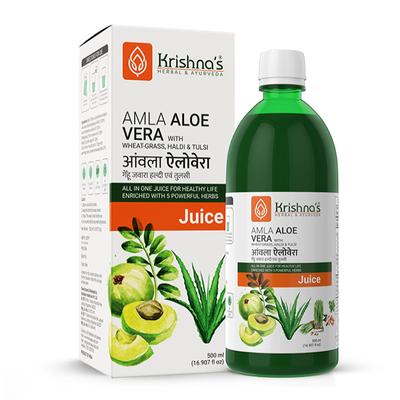 Krishna's Herbal & Ayurveda Amla Aloevera - Wheat-grass Haldi & Tulsi Juice 500 ml - Ayurvedic Juices