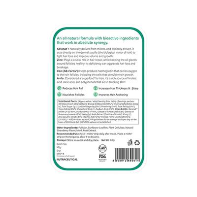 Wellbeing Nutrition Melts Hair Fall Control Keranat and Zinc- Plant-Based Hair Loss Support (30 Strips) - Hair & Skin