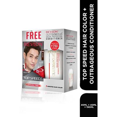 Revlon Top Speed Hair Color For Woman - Dark Brown 65M with Outrageous Conditioner 270 ml - Crème