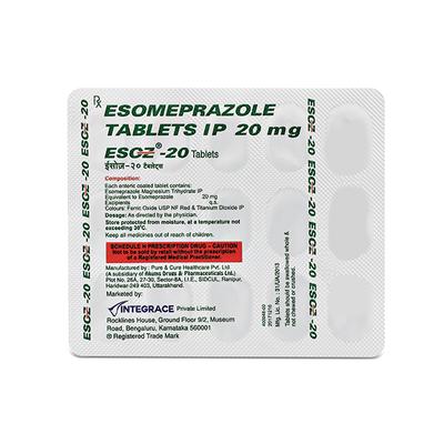 Esoz 20mg Tablet 15'S - Ulcer/Reflux/Flatulence-Aaa