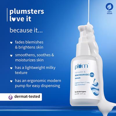 Plum Rice Water & 10% Niacinamide Face Serum - Brightens from 1st Use, Dermat-Tested 50 ml - Face Serum