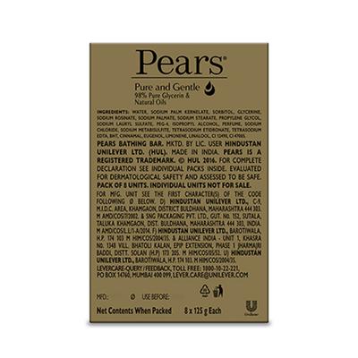 Pears Moisturising Bathing Bar Soap with Glycerine Pure & Gentle - For Golden Glow - (Pack of 8) 1000 gm - Soaps