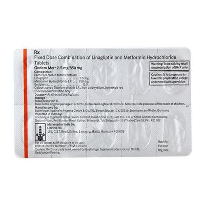 Ondero Met 2.5/850mg Tablet 10'S - Diabetes-Ant