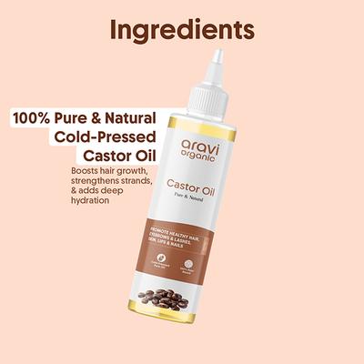 Aravi Organic 100% Pure and Natural Cold Pressed Castor Carrier Hair Oil 200 ml - Hair Oils