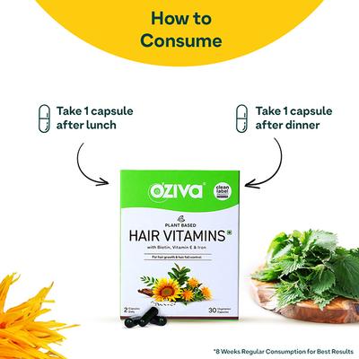 OZiva Hair Vitamins (DHT Blocker & Omega 3), Vegetarian Tablets for Hair Fall Control (30 Capsules) 1's - Multi-Vitamins