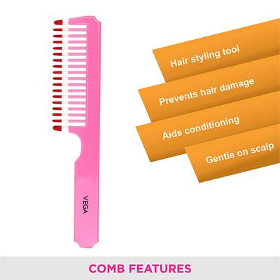 Vega Grooming Hair Comb, for Men and Women, Pink (VC21267) 2's - Hair Combs